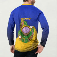 Kosrae Fafa Culinary Heritage Button Sweatshirt Kosraean Gold Taro Tradition Illustration With Coconut Leaves