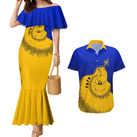 Kosrae Fafa Culinary Heritage Couples Matching Mermaid Dress and Hawaiian Shirt Kosraean Gold Taro Tradition Illustration With Coconut Leaves