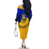 Kosrae Fafa Culinary Heritage Family Matching Off The Shoulder Long Sleeve Dress and Hawaiian Shirt Kosraean Gold Taro Tradition Illustration With Coconut Leaves
