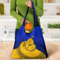 Kosrae Fafa Culinary Heritage Grocery Bag Kosraean Gold Taro Tradition Illustration With Coconut Leaves