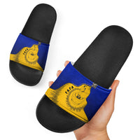 Kosrae Fafa Culinary Heritage Slide Sandals Kosraean Gold Taro Tradition Illustration With Coconut Leaves