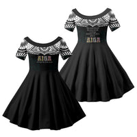 AIGA Always In Gods Arms Samoa Family Matching Summer Maxi Dress and Hawaiian Shirt Polynesian Tribal Tattoo Art Family Heritage Faith TS04 Daughter's Dress Black White - Polynesian Pride