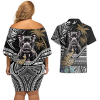 Polynesian Pitbull Couples Matching Off Shoulder Short Dress and Hawaiian Shirt Polynesian Pattern And Pitbull TS04 - Polynesian Pride