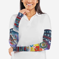 Tonga Christmas Arm Sleeves with Singing Whale Ocean Scene National Coat of Arms - Polynesian Pride