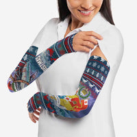 Tonga Christmas Arm Sleeves with Singing Whale Ocean Scene National Coat of Arms - Polynesian Pride