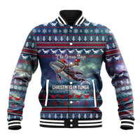 Tonga Christmas Baseball Jacket with Singing Whale Ocean Scene National Coat of Arms - Polynesian Pride
