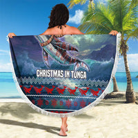 Tonga Christmas Beach Blanket with Singing Whale Ocean Scene National Coat of Arms - Polynesian Pride
