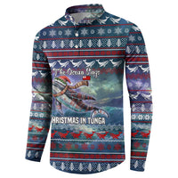 Tonga Christmas Button Sweatshirt with Singing Whale Ocean Scene National Coat of Arms - Polynesian Pride