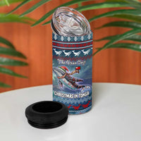 Tonga Christmas 4 in 1 Can Cooler Tumbler with Singing Whale Ocean Scene National Coat of Arms - Polynesian Pride