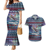 Tonga Christmas Couples Matching Mermaid Dress and Hawaiian Shirt with Singing Whale Ocean Scene National Coat of Arms - Polynesian Pride
