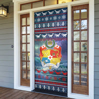 Tonga Christmas Door Cover with Singing Whale Ocean Scene National Coat of Arms - Polynesian Pride
