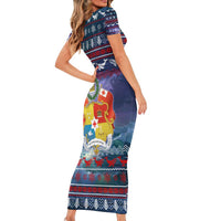 Tonga Christmas Family Matching Short Sleeve Bodycon Dress and Hawaiian Shirt with Singing Whale Ocean Scene National Coat of Arms - Polynesian Pride