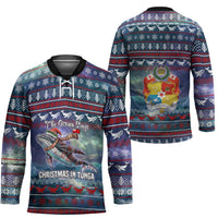 Tonga Christmas Hockey Jersey with Singing Whale Ocean Scene National Coat of Arms TS04 - Polynesian Pride
