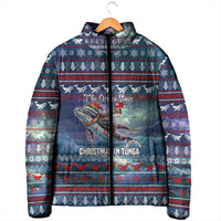 Tonga Christmas Padded Jacket with Singing Whale Ocean Scene National Coat of Arms - Polynesian Pride