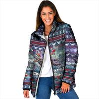 Tonga Christmas Padded Jacket with Singing Whale Ocean Scene National Coat of Arms - Polynesian Pride