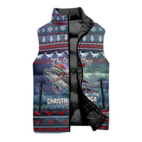 Tonga Christmas Sleeveless Puffer Jacket with Singing Whale Ocean Scene National Coat of Arms - Polynesian Pride