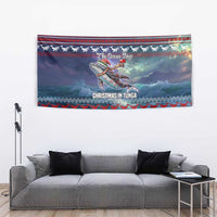 Tonga Christmas Tapestry with Singing Whale Ocean Scene National Coat of Arms - Polynesian Pride