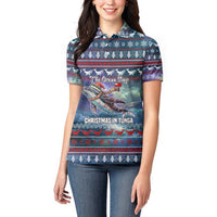 Tonga Christmas Women Polo Shirt with Singing Whale Ocean Scene National Coat of Arms - Polynesian Pride