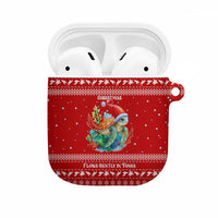 Tonga Christmas AirPods Case with Sea Turtle Coral Reef Design Snowflake Pattern and National Emblem TS04 Red White - Polynesian Pride