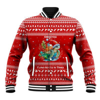 Tonga Christmas Baseball Jacket with Sea Turtle Coral Reef Design Snowflake Pattern and National Emblem - Polynesian Pride