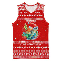 Tonga Christmas Basketball Jersey with Sea Turtle Coral Reef Design Snowflake Pattern and National Emblem - Polynesian Pride
