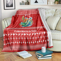 Tonga Christmas Blanket with Sea Turtle Coral Reef Design Snowflake Pattern and National Emblem - Polynesian Pride