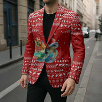 Tonga Christmas Blazer with Sea Turtle Coral Reef Design Snowflake Pattern and National Emblem - Polynesian Pride