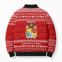 Tonga Christmas Bomber Puffer Jacket with Sea Turtle Coral Reef Design Snowflake Pattern and National Emblem - Polynesian Pride