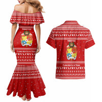 Tonga Christmas Couples Matching Mermaid Dress and Hawaiian Shirt with Sea Turtle Coral Reef Design Snowflake Pattern and National Emblem - Polynesian Pride