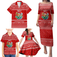 Tonga Christmas Family Matching Puletasi and Hawaiian Shirt with Sea Turtle Coral Reef Design Snowflake Pattern and National Emblem - Polynesian Pride