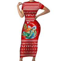 Tonga Christmas Family Matching Short Sleeve Bodycon Dress and Hawaiian Shirt with Sea Turtle Coral Reef Design Snowflake Pattern and National Emblem - Polynesian Pride