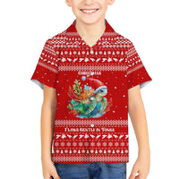 Tonga Christmas Family Matching Short Sleeve Bodycon Dress and Hawaiian Shirt with Sea Turtle Coral Reef Design Snowflake Pattern and National Emblem - Polynesian Pride