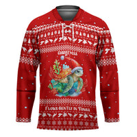 Tonga Christmas Hockey Jersey with Sea Turtle Coral Reef Design Snowflake Pattern and National Emblem TS04 Unisex Red White - Polynesian Pride
