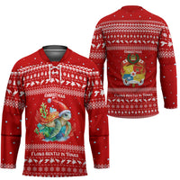 Tonga Christmas Hockey Jersey with Sea Turtle Coral Reef Design Snowflake Pattern and National Emblem TS04 - Polynesian Pride
