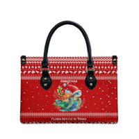Tonga Christmas Leather Bag with Sea Turtle Coral Reef Design Snowflake Pattern and National Emblem - Polynesian Pride
