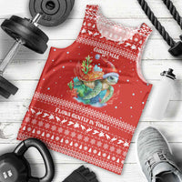 Tonga Christmas Men Tank Top with Sea Turtle Coral Reef Design Snowflake Pattern and National Emblem - Polynesian Pride