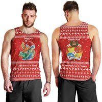 Tonga Christmas Men Tank Top with Sea Turtle Coral Reef Design Snowflake Pattern and National Emblem - Polynesian Pride