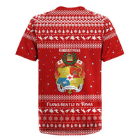 Tonga Christmas Rugby Jersey with Sea Turtle Coral Reef Design Snowflake Pattern and National Emblem - Polynesian Pride
