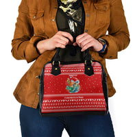 Tonga Christmas Shoulder Handbag with Sea Turtle Coral Reef Design Snowflake Pattern and National Emblem - Polynesian Pride