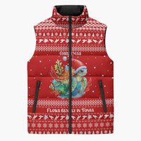 Tonga Christmas Sleeveless Puffer Jacket with Sea Turtle Coral Reef Design Snowflake Pattern and National Emblem - Polynesian Pride
