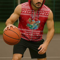 Tonga Christmas Sleeveless Zip Hoodie with Sea Turtle Coral Reef Design Snowflake Pattern and National Emblem TS04 - Polynesian Pride
