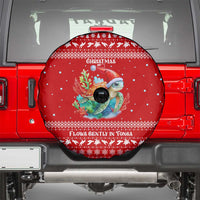 Tonga Christmas Spare Tire Cover with Sea Turtle Coral Reef Design Snowflake Pattern and National Emblem - Polynesian Pride