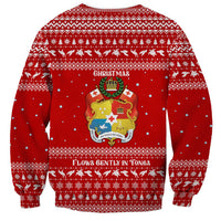 Tonga Christmas Sweatshirt with Sea Turtle Coral Reef Design Snowflake Pattern and National Emblem - Polynesian Pride