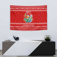 Tonga Christmas Tapestry with Sea Turtle Coral Reef Design Snowflake Pattern and National Emblem - Polynesian Pride