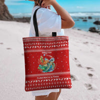Tonga Christmas Tote Bag with Sea Turtle Coral Reef Design Snowflake Pattern and National Emblem - Polynesian Pride