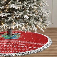 Tonga Christmas Tree Skirt with Sea Turtle Coral Reef Design Snowflake Pattern and National Emblem - Polynesian Pride