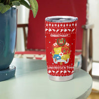 Tonga Christmas Tumbler Cup with Sea Turtle Coral Reef Design Snowflake Pattern and National Emblem - Polynesian Pride
