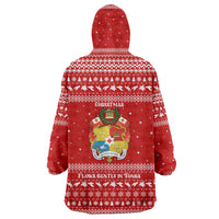 Tonga Christmas Wearable Blanket Hoodie with Sea Turtle Coral Reef Design Snowflake Pattern and National Emblem - Polynesian Pride