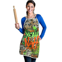 Yeah Nah Graffiti Skull New Zealand Slang Apron Kiwi Grunge Brick Wall and Bold Urban Street Art