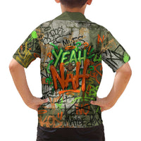 Yeah Nah Graffiti Skull New Zealand Slang Family Matching Puletasi and Hawaiian Shirt Kiwi Grunge Brick Wall and Bold Urban Street Art